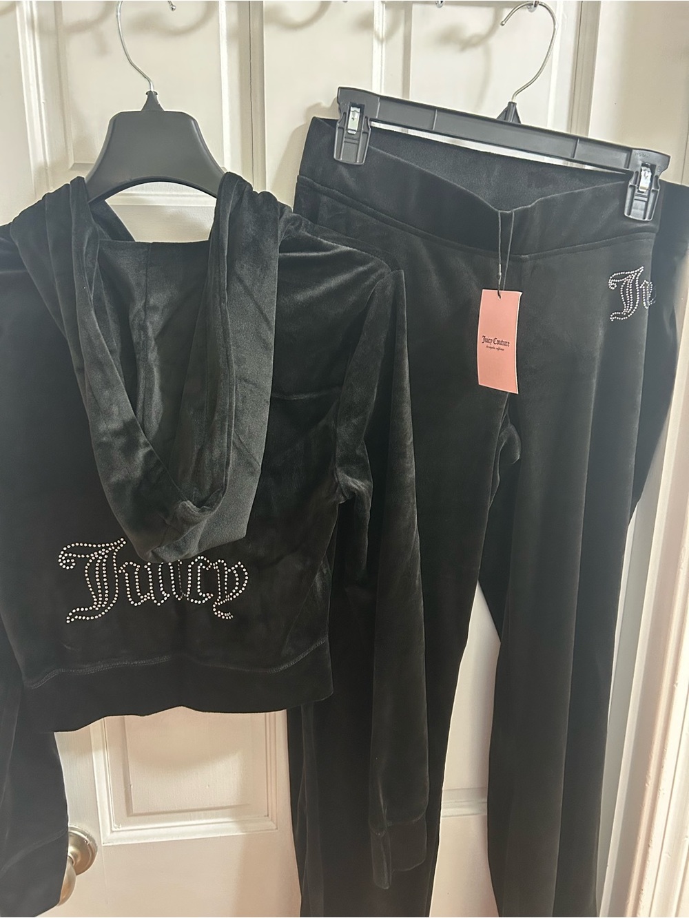 NWT Juicy Couture Black Velour Rhinestone Logo Tracksuit Set x-large black xl